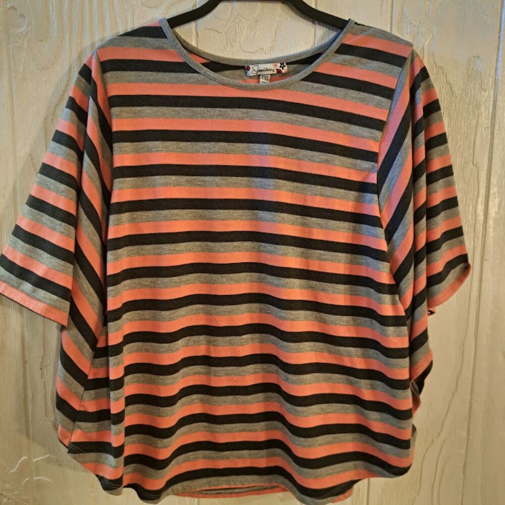 Speechless Striped Dolman Sleeve Top XXL Coral Grey Black Oversized Boho Knit